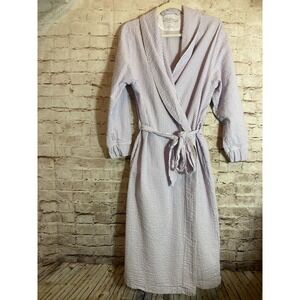 Vermont Country Store Robe Dress Womens Large Purple Striped Bathrobe Cotton